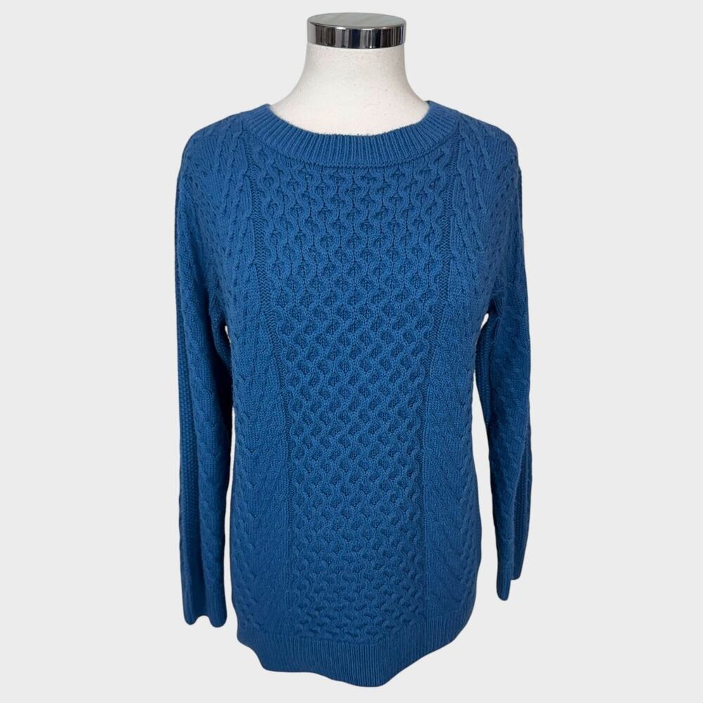 St. John's Bay Womens Medium Blue Crewneck Cable Knit Acrylic Sweater